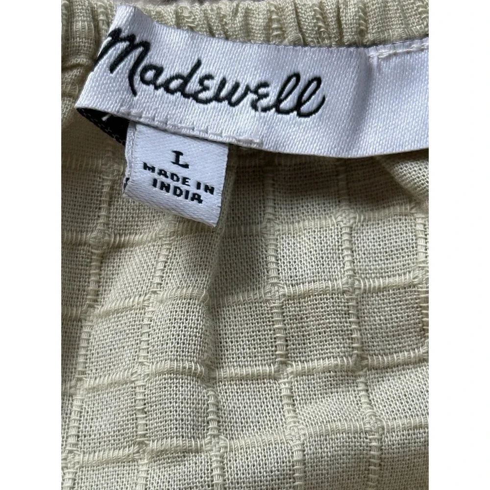 Madewell Cropped Top Sage Green Puff Sleeve Bubble Hem Peasant Blouse Size Large